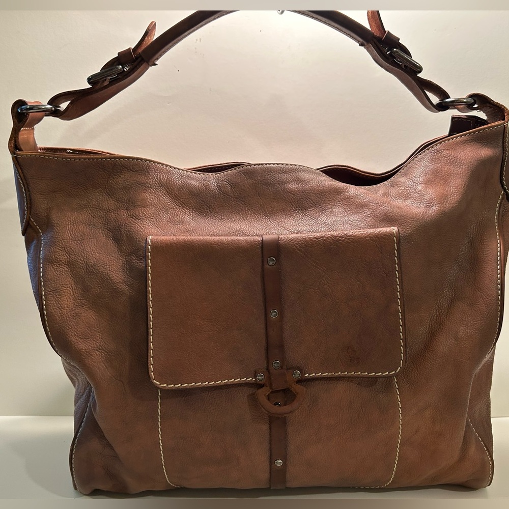 Sundance Catalog Large Brown Distressed Leather Hobo Shoulder Bag